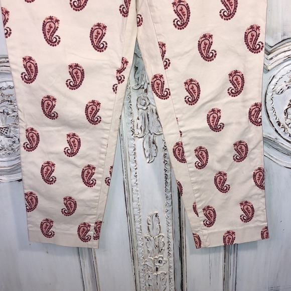 LOFT Ann Taylor Marisa Ankle Pink Paisley Print on Cream Straight Leg Pants - Picture 4 of 11